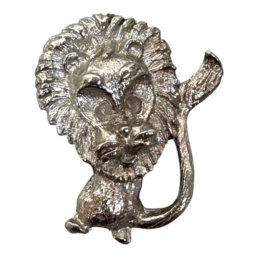 Vintage Tiger Lion Head Silver Tone Stick Lapel Pin Jungle Safari Gift Boho